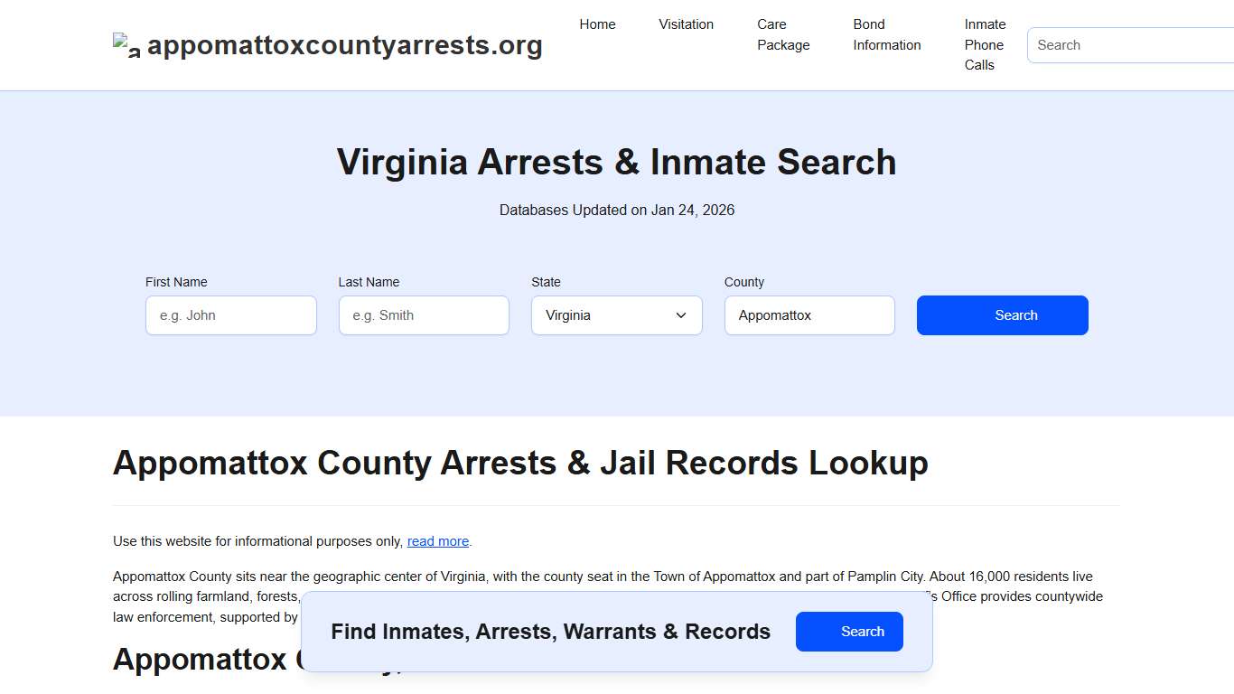Appomattox County, VA Arrests, Warrants, Police Records Search